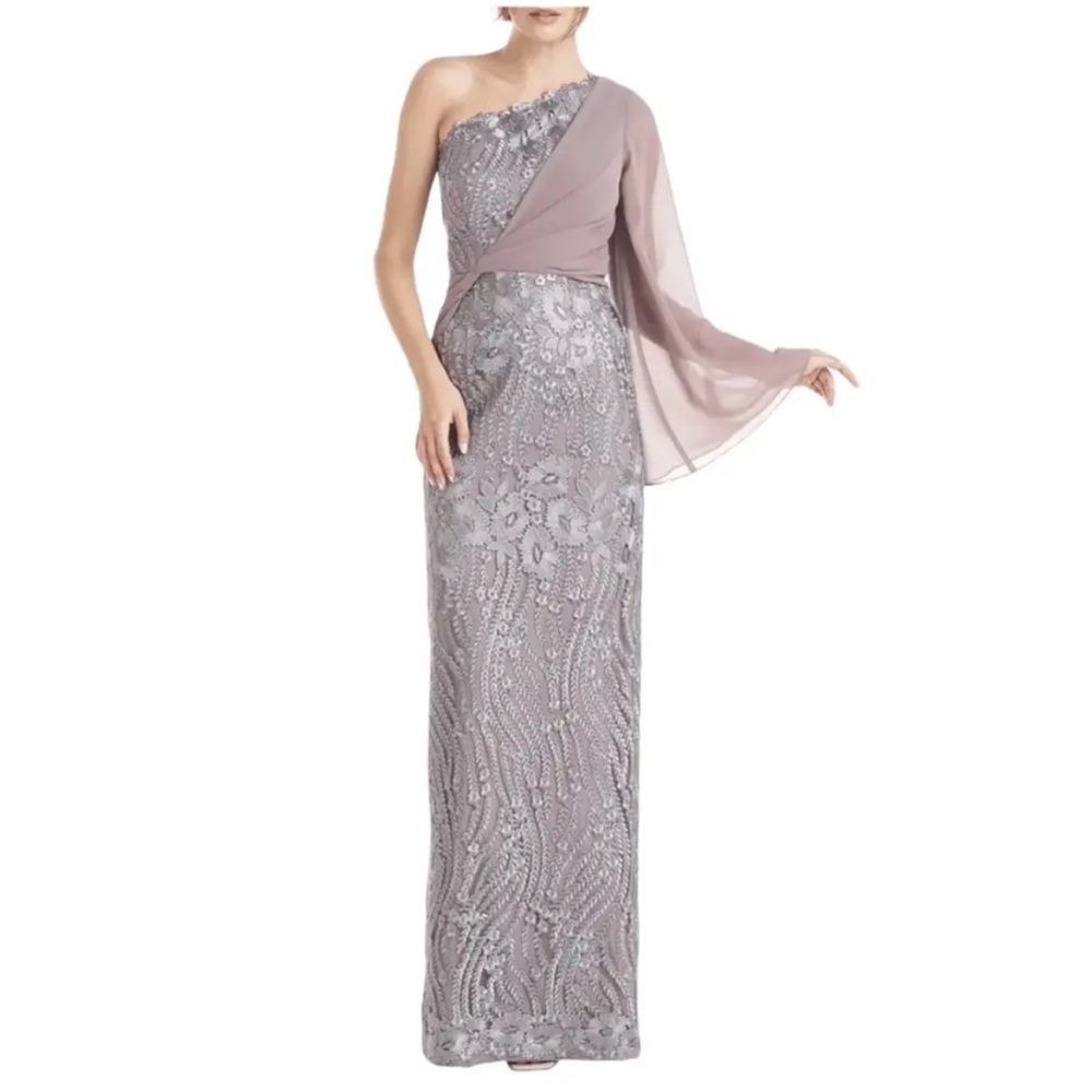 Dress Formal JS Collections Womens Steel Silver 16 One Shoulder Sequin Gown NWT